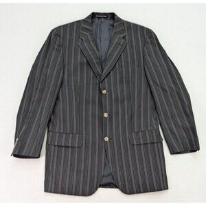 Andrew Davis Men's Blazer Jacket Size 40T Gray Beige Black Striped Sports Coat